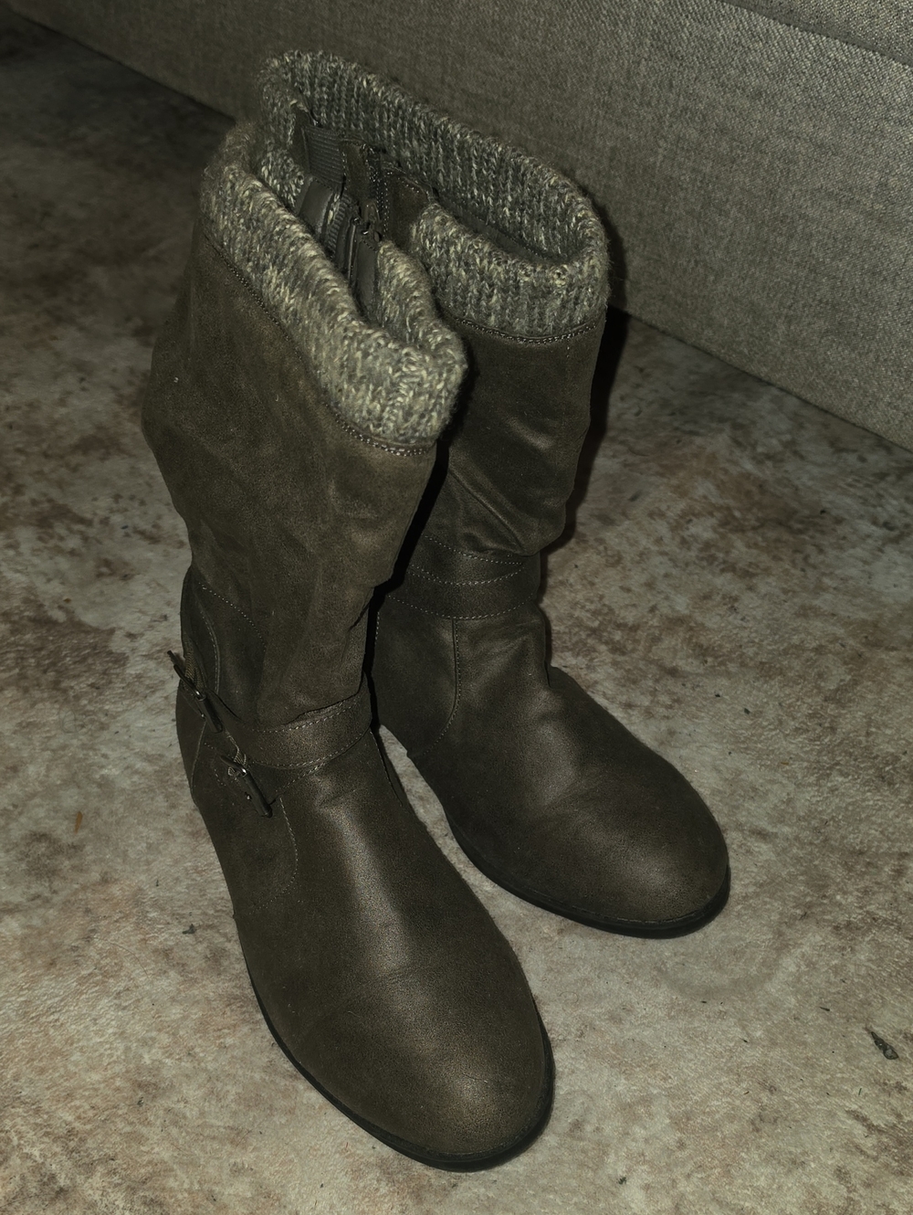 torrid Olive Green Knee-High Faux Suede Boots with Knit Cuff